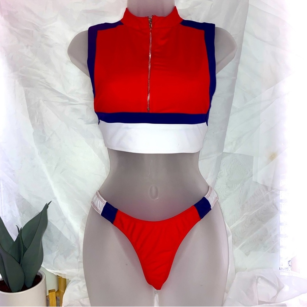 Fashion Nova Red and Blue Bikini Set